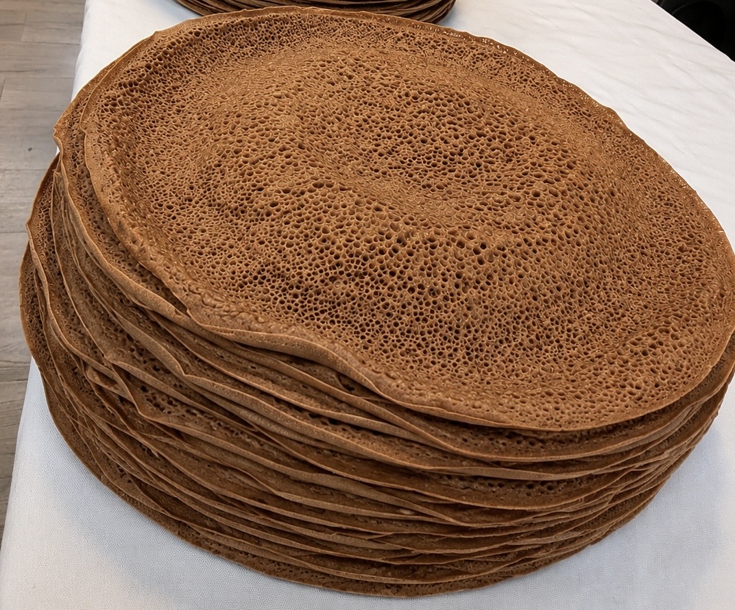 Fresh injera made daily